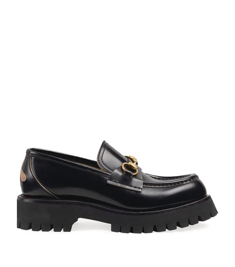 gucci leather lug sole horsebit loafers|gucci horsebit detailed leather loafers.